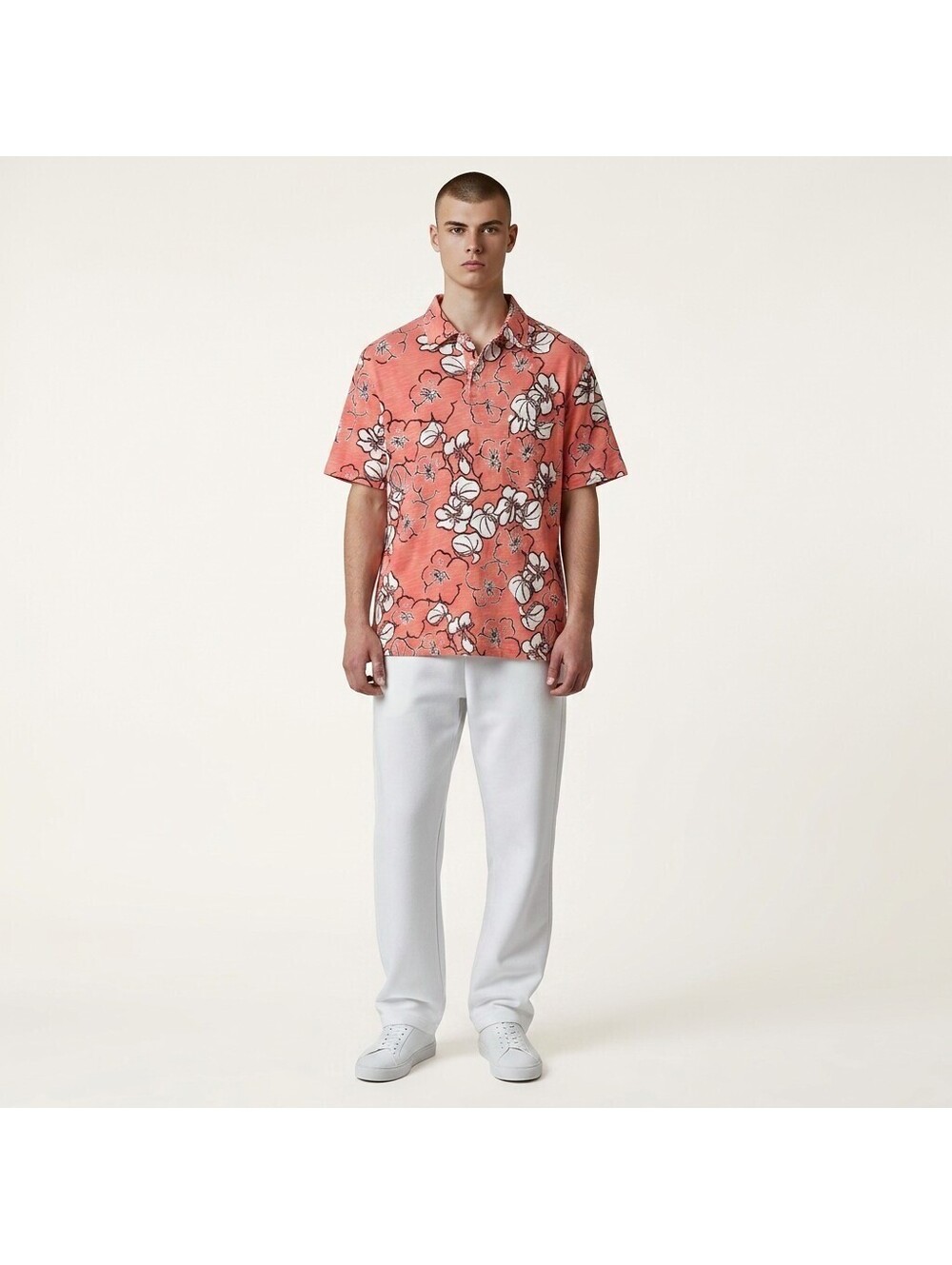 Goodfellow & Co Polo Shirt Men M Medium Pink Floral Button Collared Short Sleeve